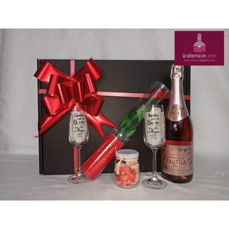 CAJA ROMÁNTICA CON ESPUMOSO SIN ALCOHOL