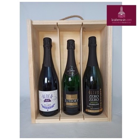 Caja de vino , caja de espumoso sin alcohol, caja de madera para vinos